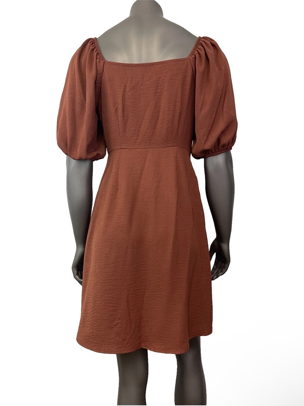 Mimi Chica Dress Womens M Peasant Brown Square Neck Puff Cottagecore Boho - Picture 2 of 7
